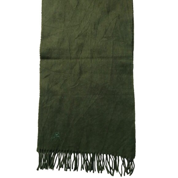 Luxury Vintage Forest Green Cashmere Burberry Scarf Embroidered Logo Scarves